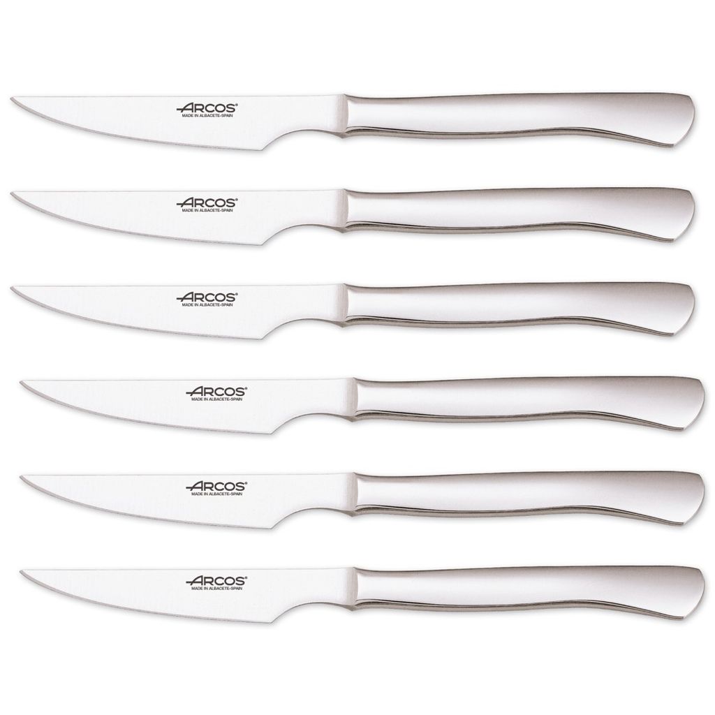 Set Couverts Arcos 12 Pièces - 6 Couteaux à Steak + 6 Fourchettes, Manche Hêtre, Acier Inoxydable Nitrum - Coffret Marron